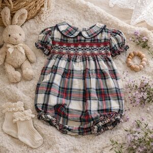 La Coqueta Smocked Plaid Baby Romper 6 Months Spain